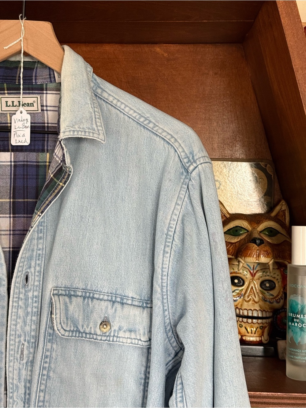 L.L. Bean - Vintage Plaid Lined Custom Painted Denim Shirt Jacket - Men’s Medium